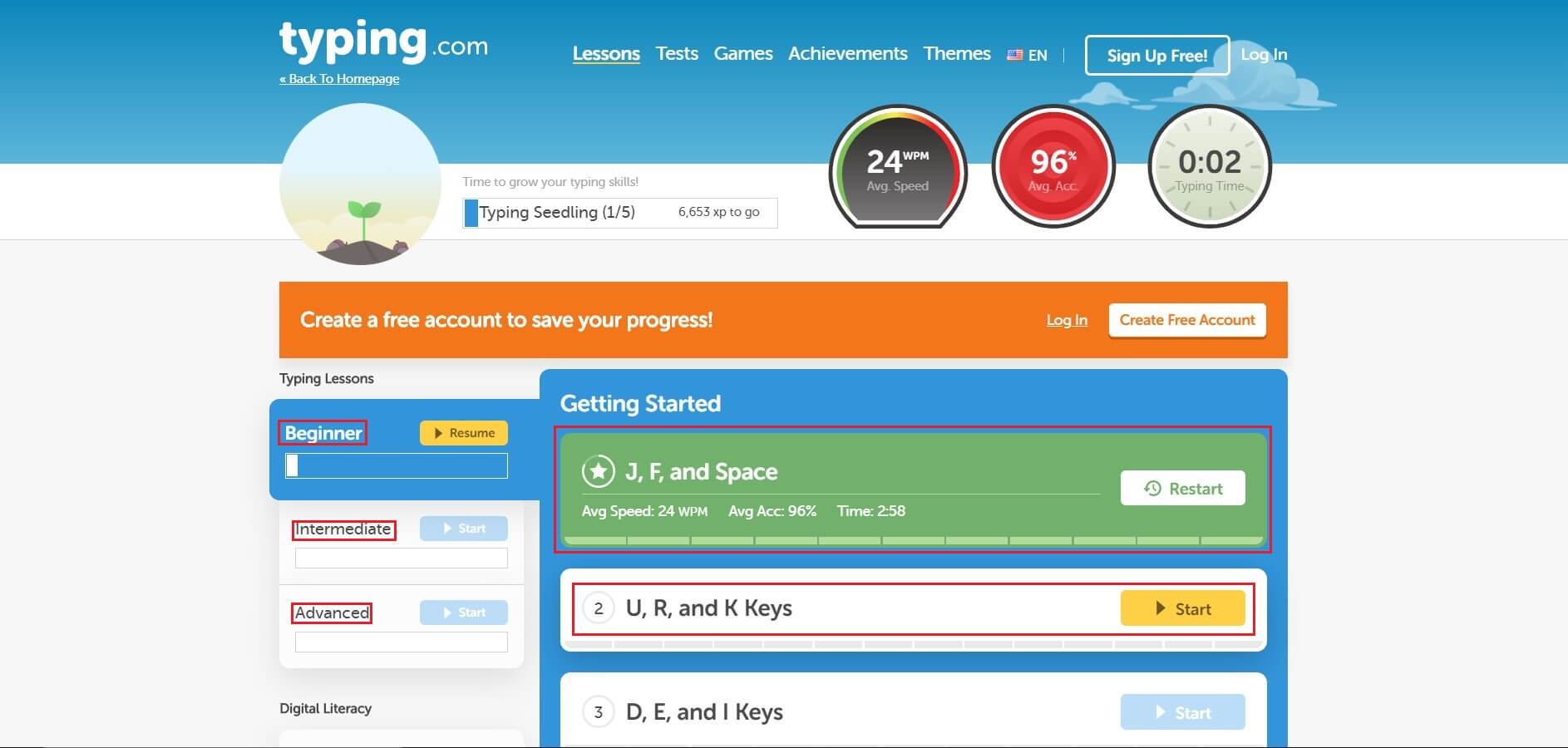 typing test lesson