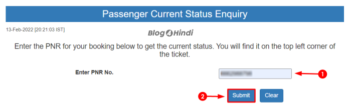 Enter 10 Digit PNR No.